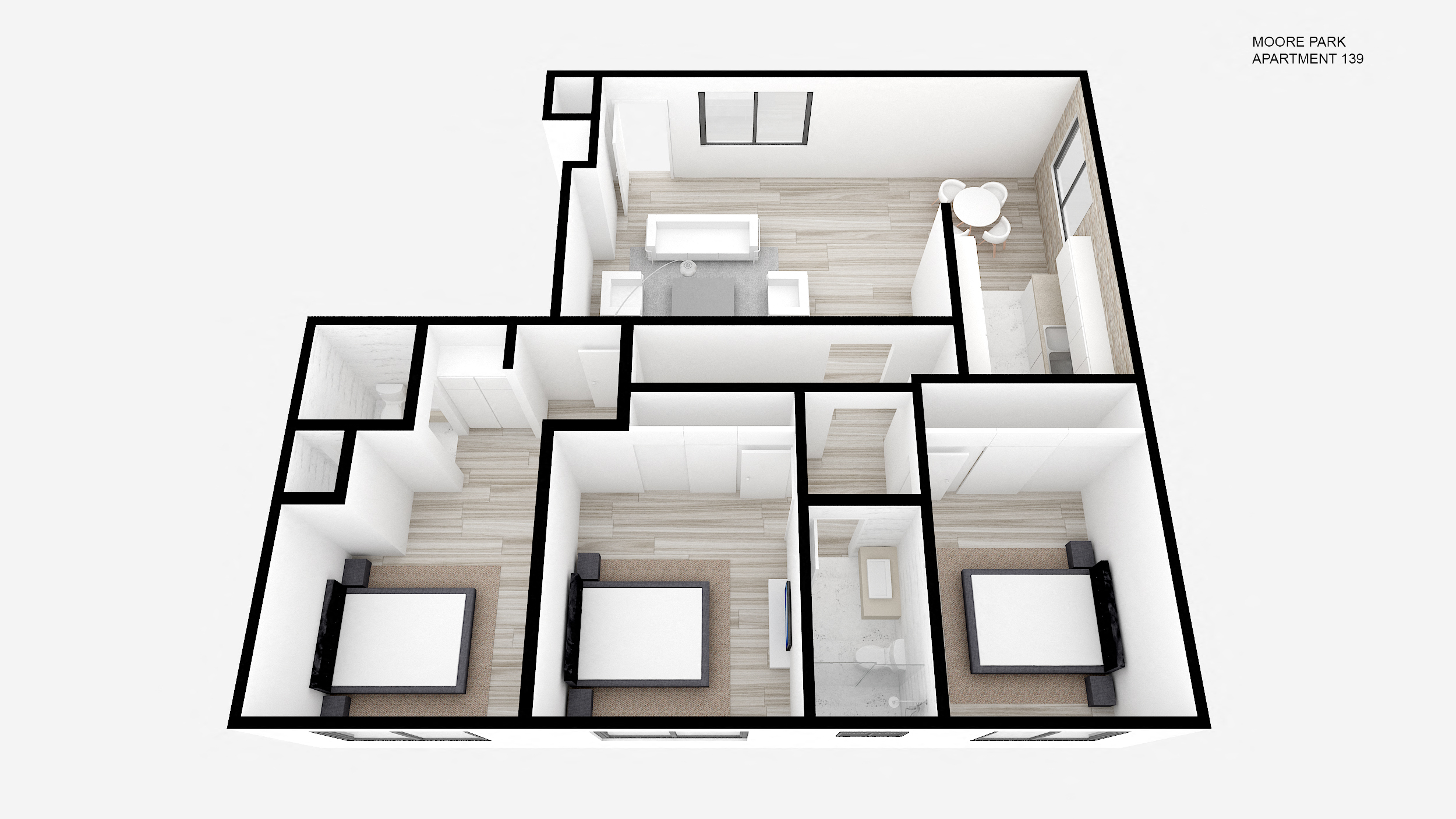 Floor plan for 3 beds, 1.5 baths, 1200 sqft